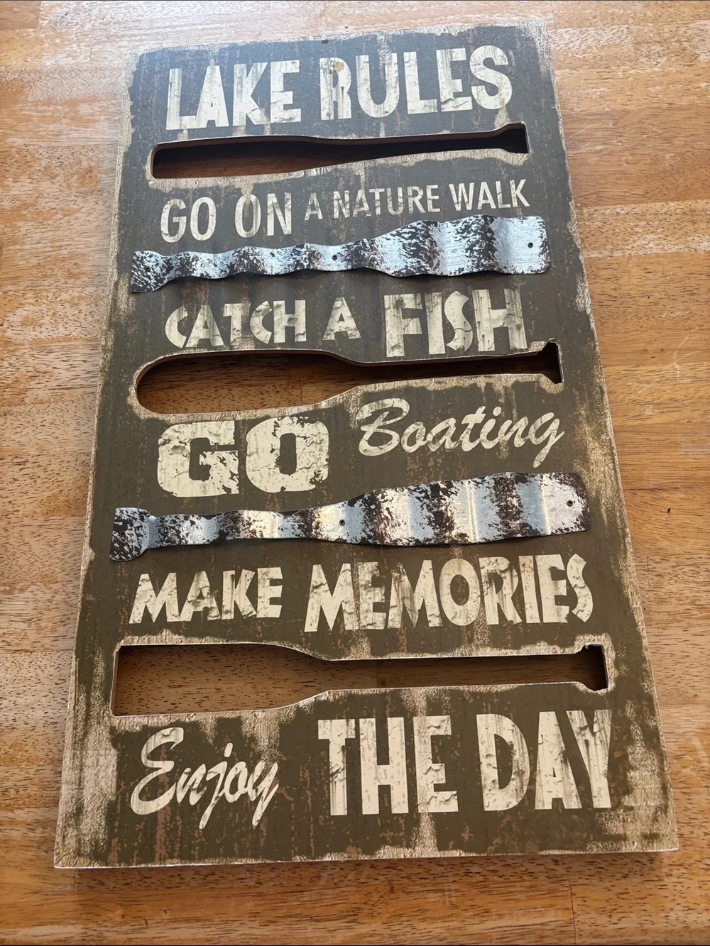 Lake Rules Rustic Wall Sign - Olive Green and White